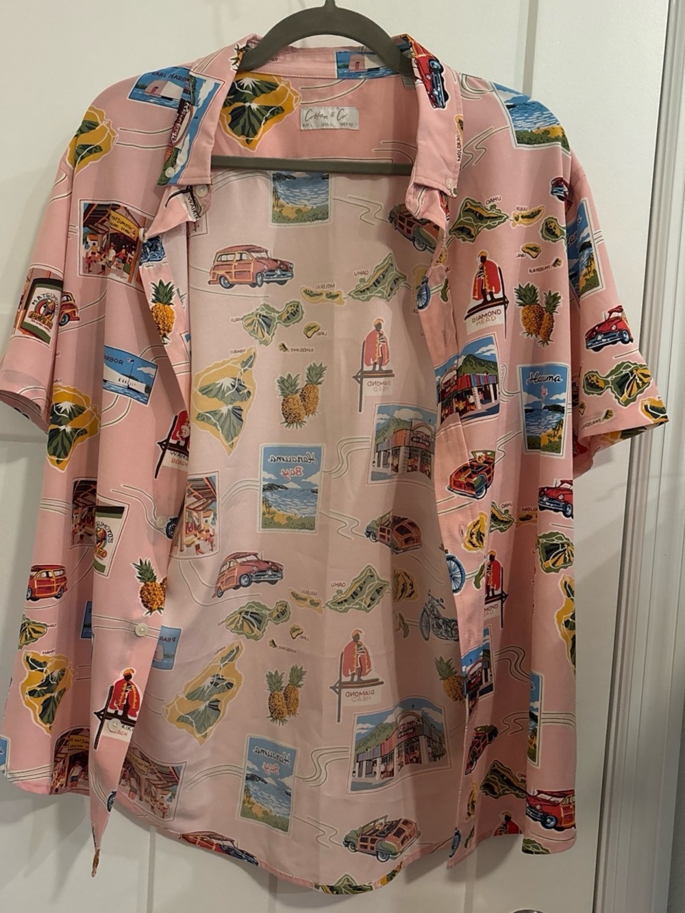 Men's Pink Vacation Print Short-Sleeve Shirt